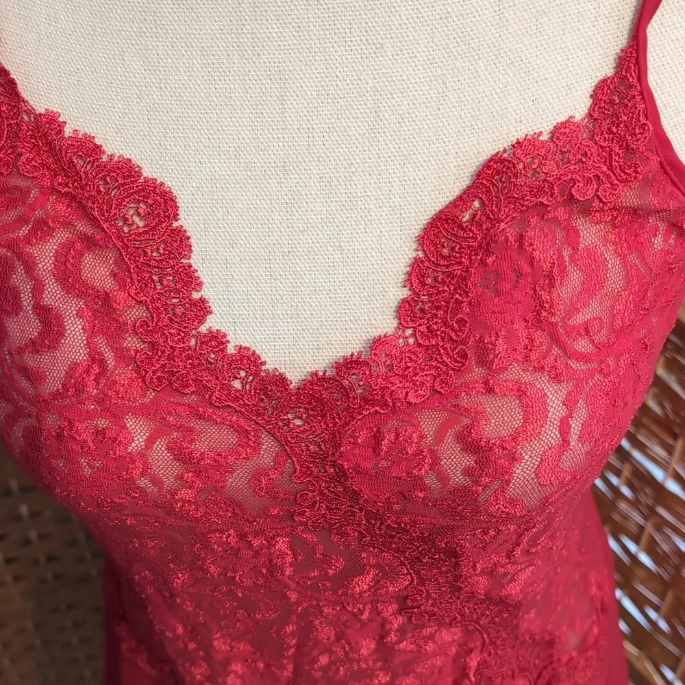 Vintage Y2K Cinema Etoile Red Lace Chemise Slip Dress Nightgown Medium - Picture 2 of 6